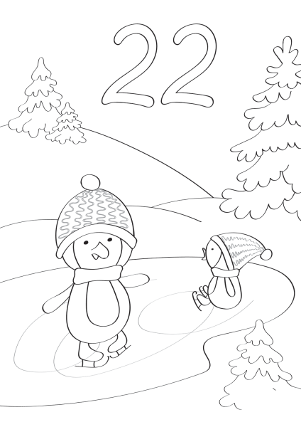December 22 with Penguins Skating on Ice coloring page image