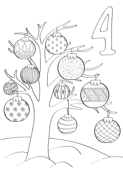 December 4 with Christmas Ornament on Tree coloring page image