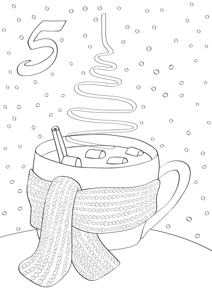 December 5 with a Hot Cup of Tea in Winter coloring page image