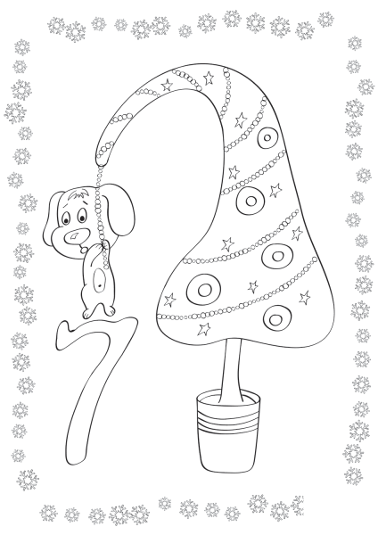 December 7 with a Puppy on Garland coloring page image
