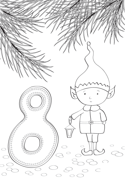 December 8 with Christmas Elf coloring page image