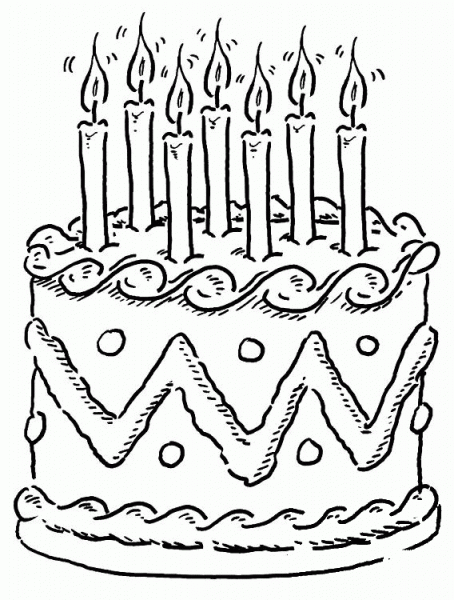 Decorated birthday cake  coloring page image