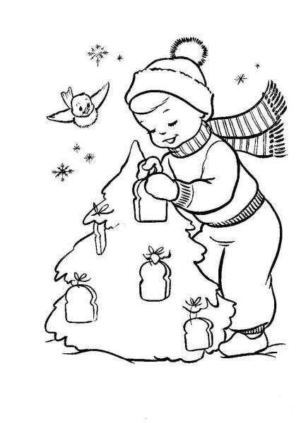 Decorating a Tree For The Birds  coloring page image