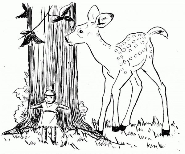 Deer Near Tree coloring page image