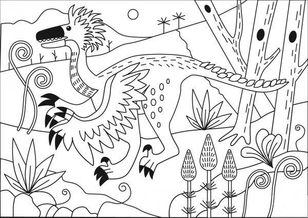 Deinonychus Cretaceous Period Dino coloring page image