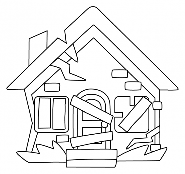 Derelict House Emoji coloring page image