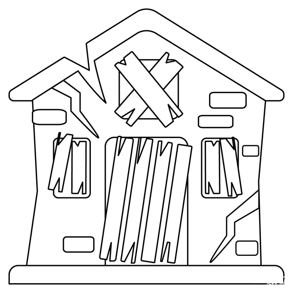 Derelict House Emoji coloring page image