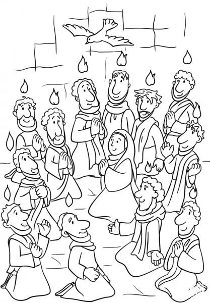 Descent of the Holy Spirit at Pentecost coloring page image