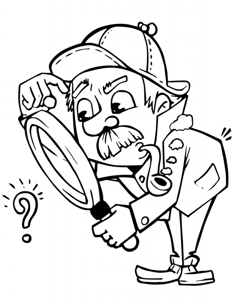 Detective with Magnifying Glass coloring page image