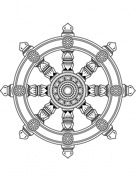 Dharma Wheel coloring page image