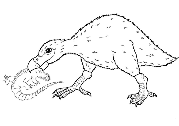 Diatryma Catches a Lizard coloring page image