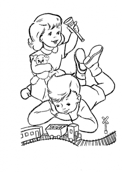 Dick And June Play With Their Toys  coloring page image