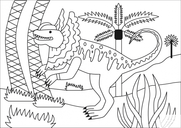 Dilophosaurus coloring page image
