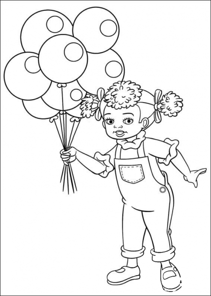 Dinah Doll Holds Balloons  coloring page image