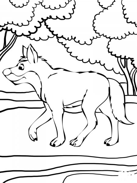Dingo in the Forest coloring page image