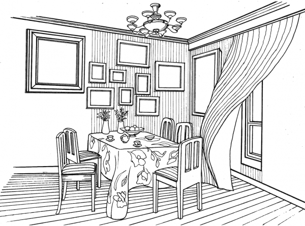 Dining Room in Provence Style coloring page image