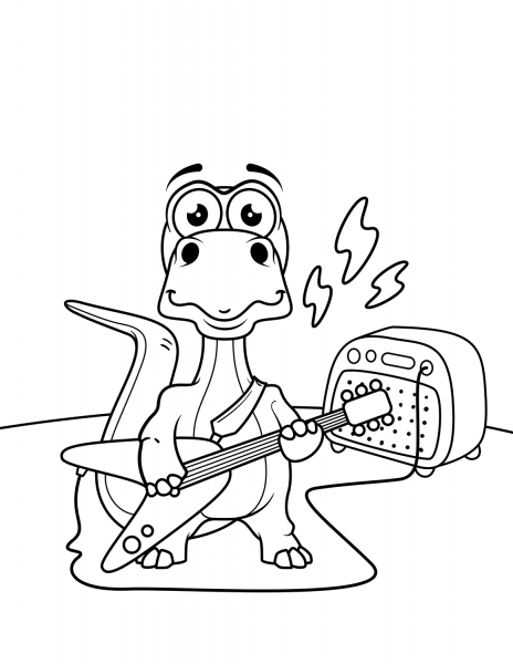 Dinosaur Playing Guitar coloring page image