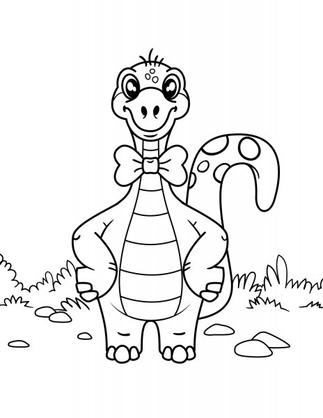 Dinosaur Wearing Bow Tie coloring page image