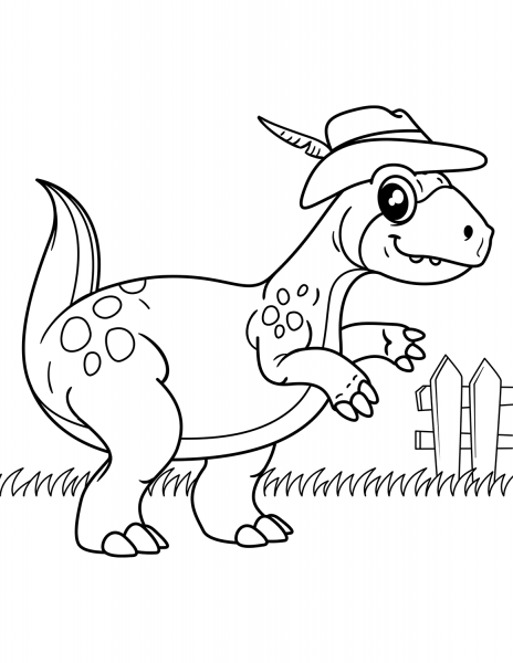 Dinosaur Wearing Cowboy Hat coloring page image