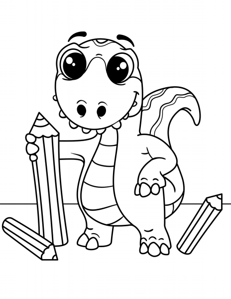 Dinosaur with Pencils coloring page image