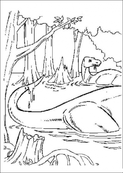 Dinosaures in the Lake  coloring page image