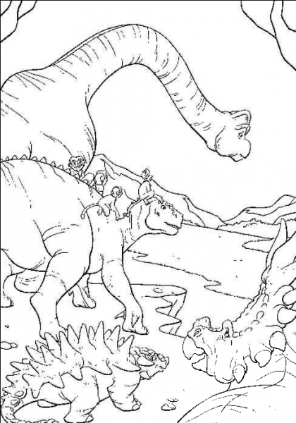 Dinosaurs in Search of a Safe Place coloring page image