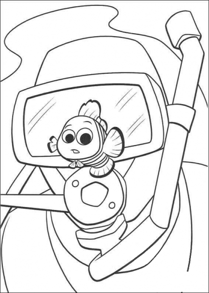 Diver and Nemo coloring page image