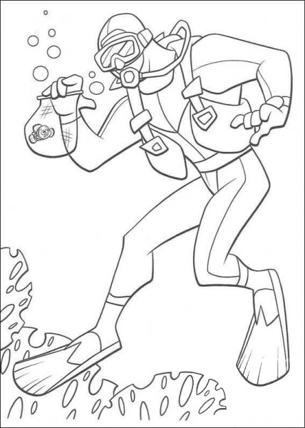 Diver Caught Nemo  coloring page image