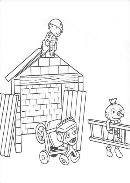 Dizzy And Spud Help Bob To Repair The House  coloring page image