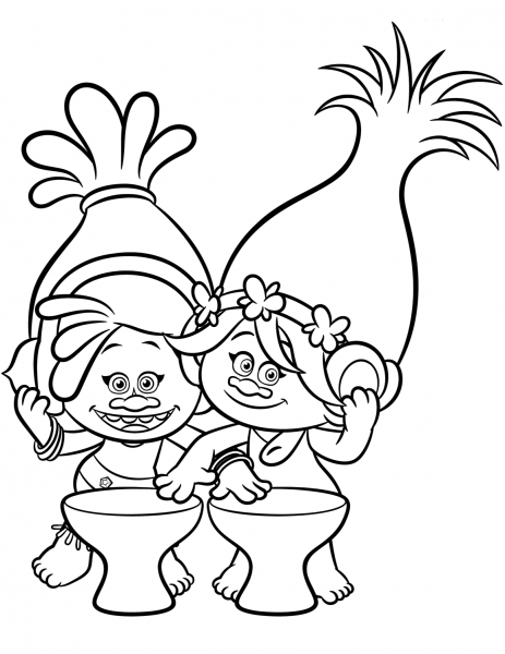 Dj Suki & Poppy from Trolls coloring page image