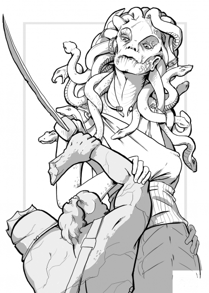 DnD Medusa coloring page image