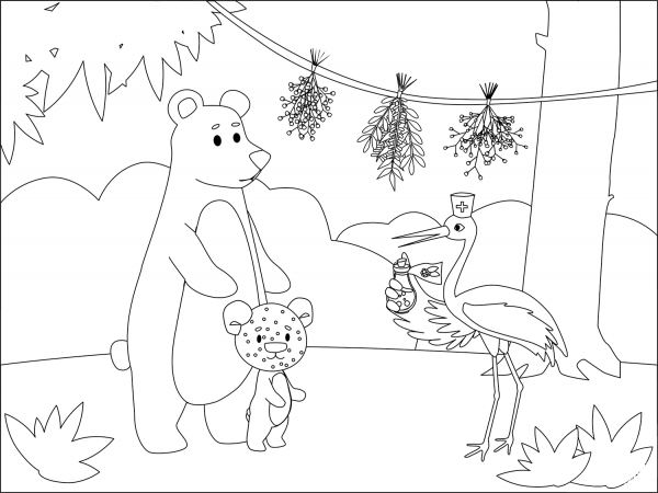 Doctor Animal – Crane and Bears coloring page image