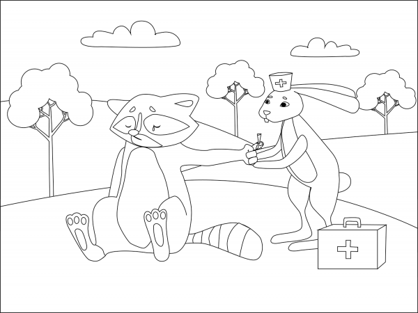 Doctor Animal – Rabbit and Raccoon coloring page image