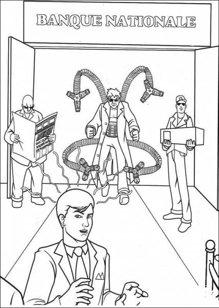 Doctor Octopus in a bank coloring page image