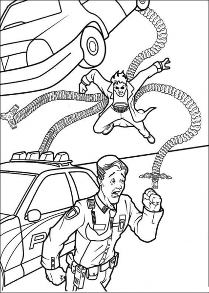Doctor Octopus vs Police coloring page image