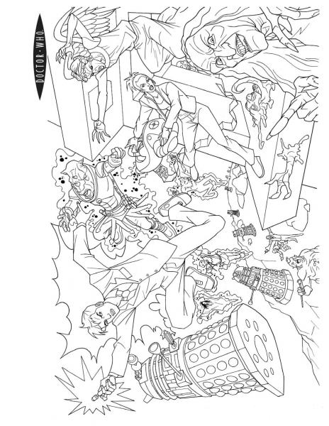 Doctor Who Action Scene coloring page image