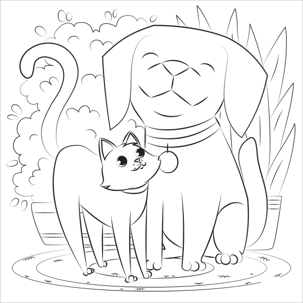 Dog and Cat coloring page image