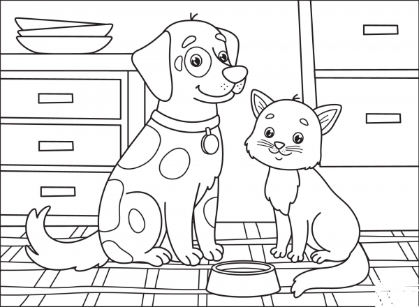 Dog Cat coloring page image