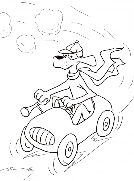 Dog Drives a Car coloring page image