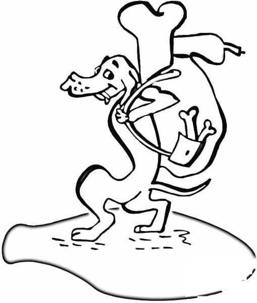 Dog Got His Bones  coloring page image