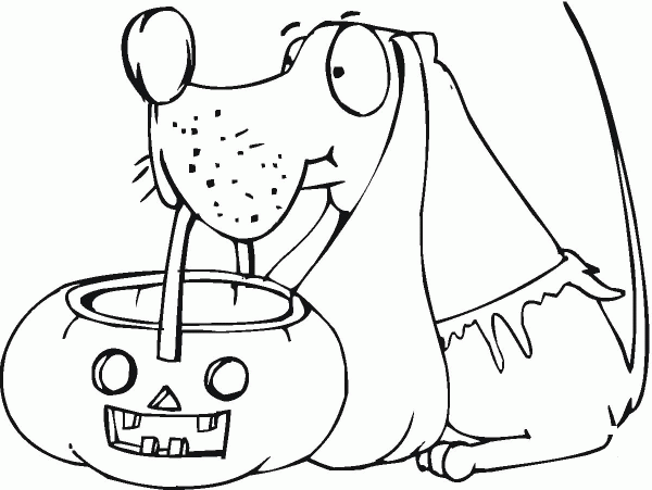 Dog Holds Pumpkin Basket  coloring page image