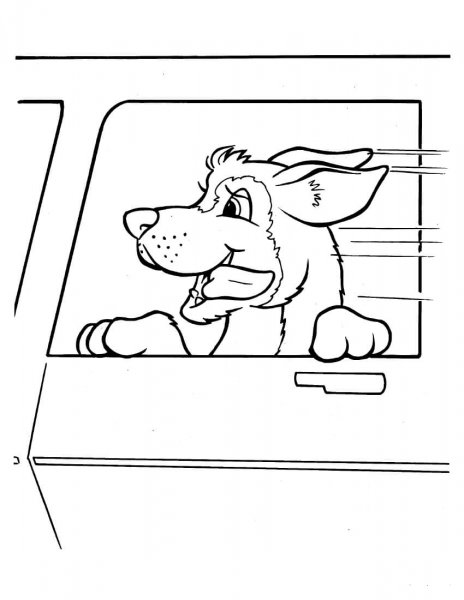 Dog in the Car coloring page image