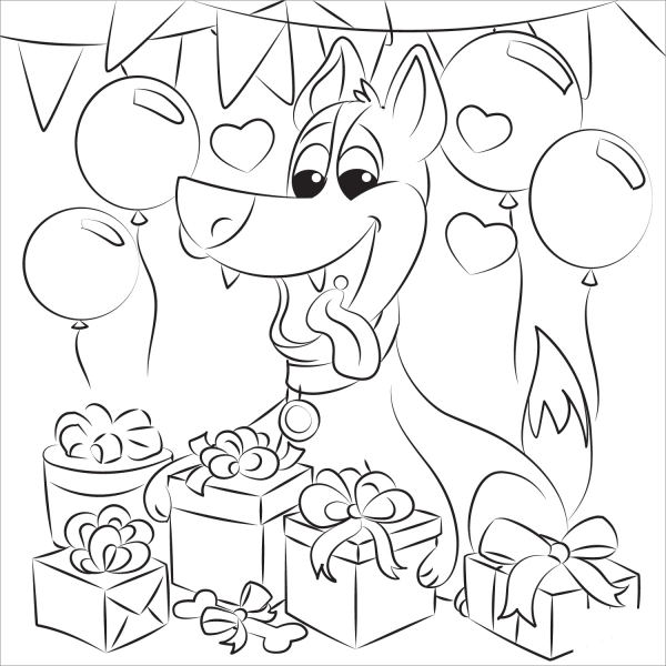 Dogs Birthday coloring page image