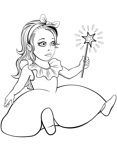 Doll with Magic Wand coloring page image