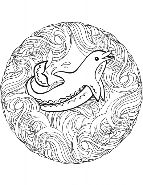 Dolphin Mandala coloring page image