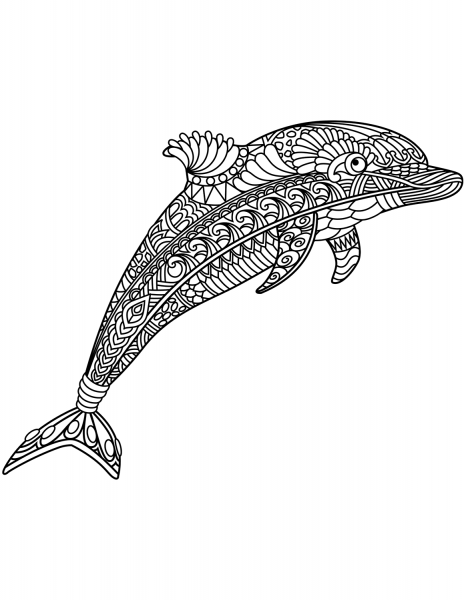 Dolphin Zentangle coloring page image