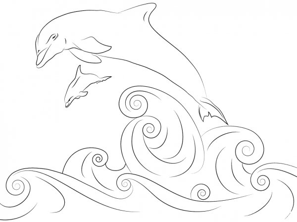 Dolphins Jumping out of Water coloring page image