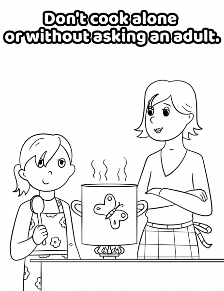 Don’t Cook Alone Or Without Asking an Adult coloring page image