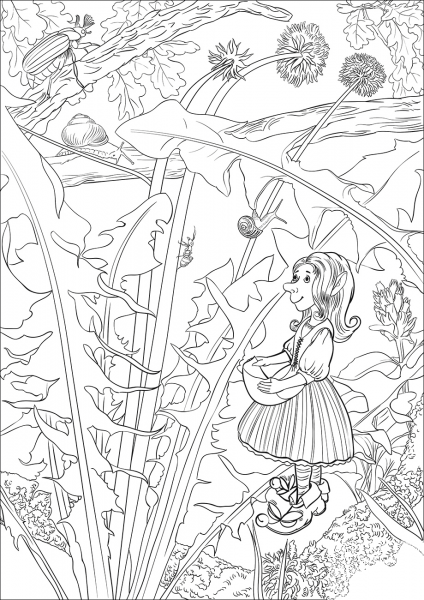 “Don’t Worry, I Shall Save You” said Leprechaun Girl to a Little Beetle coloring page image