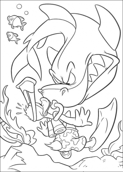 Donald And a Sinister Shark  coloring page image